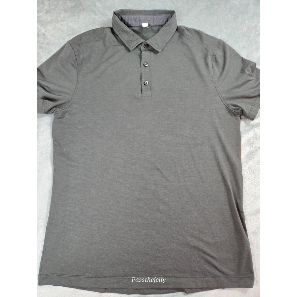 Lululemon Shirt‎ Mens Medium Polo Outdoors Golf Lightweight Black Tech Evolution
